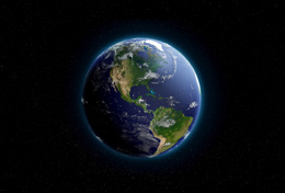 View of Earth from space, focusing on North and South America with a backdrop of stars.